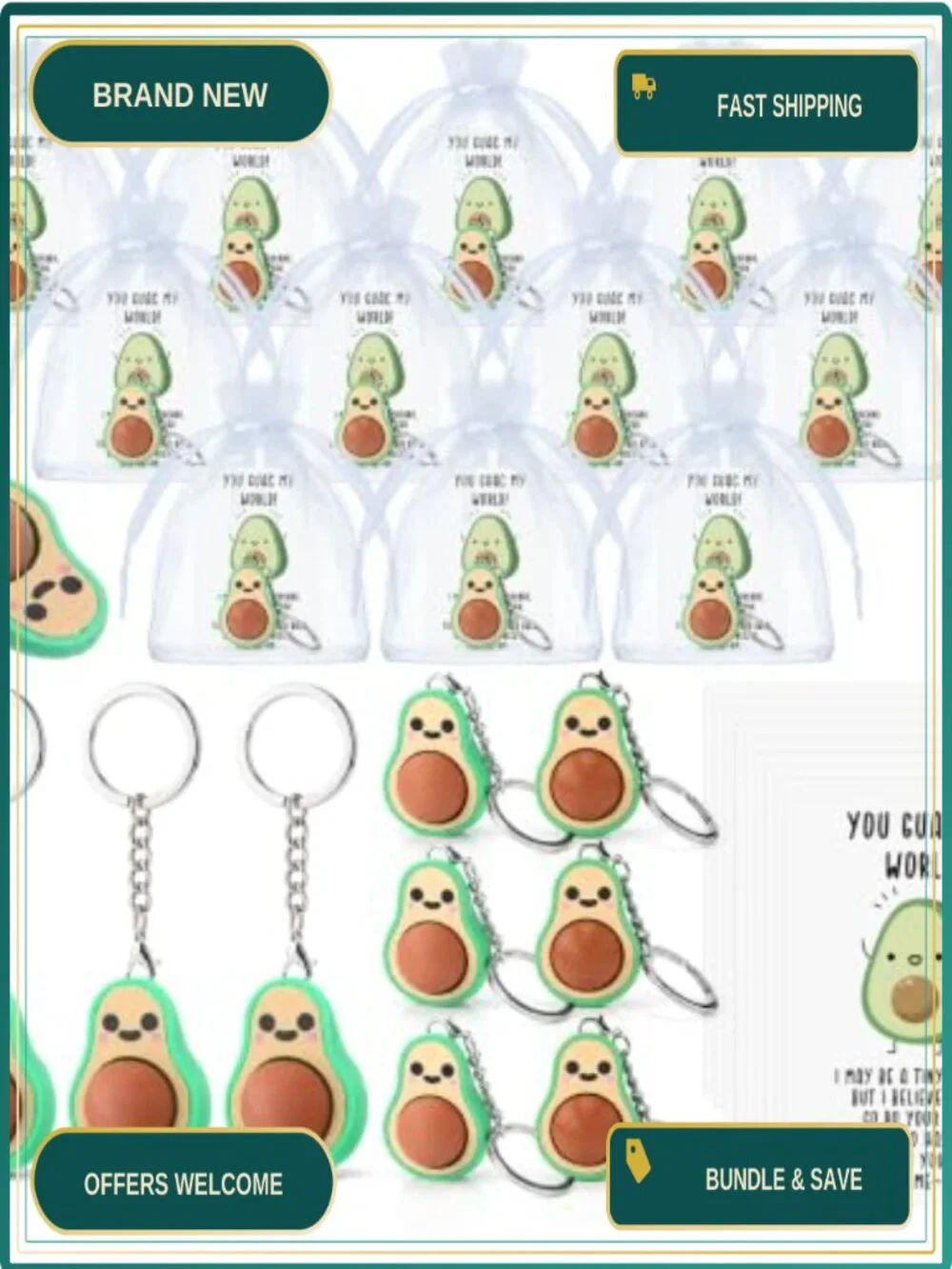 24 Pack 3D Avocado Clicker Keychains with Cards, Fidget Toys PLA Material for